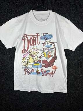 Vintage 1992 REN & STIMPY NICKTOONS DON'T THAT TOUCH DIAL CARTOON TV t-shirt L